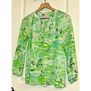Lilly Pulitzer Women Size XXS Elsa Blouse Sea Salt Green Honda Classic Silk